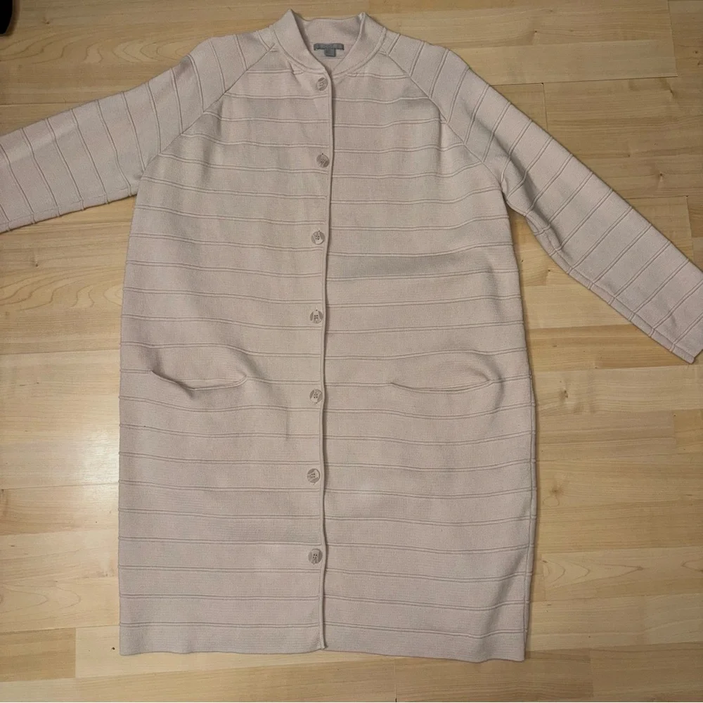 COS Cardigan Sweater Jacket Ivory Medium‎ Ribbed Textured Long Duster Lagenlook